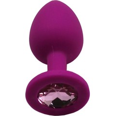  Пурпурная анальная пробка с розовым кристаллом 7,4 см 