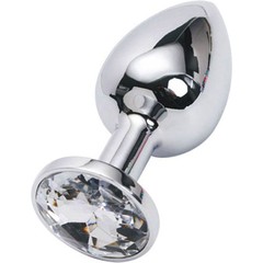 Серебристая анальная пробка из металла с прозрачным стразом 7 см 