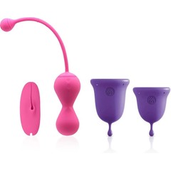  Подарочный набор: розовый тренажер Кегеля MAGIC KEGEL MASTER 2 и фиолетовые менструальные чаши 