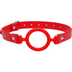  Красный кляп-кольцо с кожаными ремешками Silicone Ring Gag with Leather Straps 