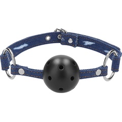  Кляп-шарик With Roughend Denim Straps с синими джинсовыми ремешками 