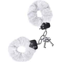  Белые меховые наручники с металлическим крепежом 