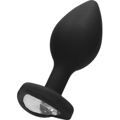  Черная анальная пробка с прозрачным стразом Diamond Heart Butt Plug 7,3 см 