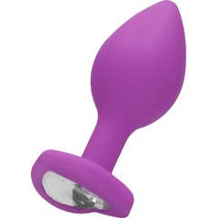  Фиолетовая анальная пробка с прозрачным стразом Large Ribbed Diamond Heart Plug 8 см 