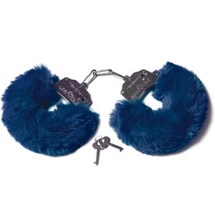  Шикарные темно-синие меховые наручники с ключиками 