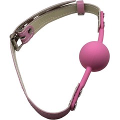  Розовый силиконовый кляп-шарик с фиксацией и замочком 