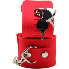  Красные силиконовые наручники с фиксацией и ключиком 