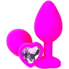  Розовая силиконовая пробка с сиреневым кристаллом-сердечком 8 см 
