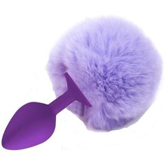  Фиолетовая анальная пробка с пушистым сиреневым хвостиком зайки 