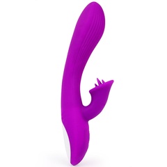  Фиолетовый рельефный вибратор-кролик QUEJOY 25 см 