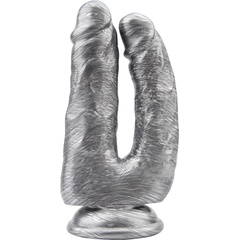  Серебристый анально-вагинальный фаллоимитатор Dick Cumming 18 см 