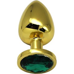  Золотистая анальная втулка с изумрудным кристаллом 9,5 см 