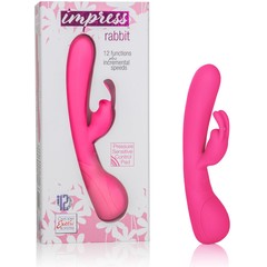  Розовый вибромассажер Impress Rabbit со стимуляцией клитора 18 см 