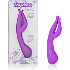  Фиолетовый вибромассажер Impress Dual Kiss со стимуляцией клитора 15 см 