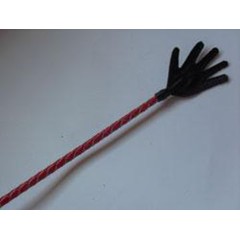  Длинный плетённый стек с наконечником-ладошкой и красной рукоятью 85 см 