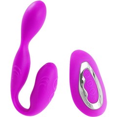  Фиолетовый вагинально-клиторальный вибромассажер с пультом ДУ 13,5 см 