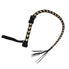  Чёрно-золотистая кожаная плетка с рукояткой 90 см 