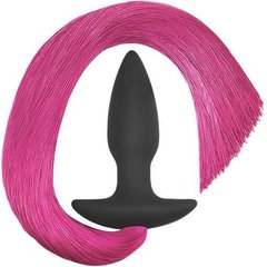  Черная анальная пробка с розовым хвостом Silicone Anal Plug with Pony Tail 