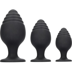 Набор из 3 черных анальных пробок Rippled Butt Plug Set 