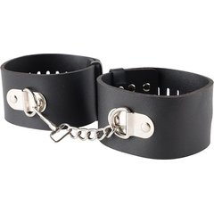  Черные гладкие наручники с металлическими вставками 