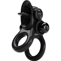  Черное эрекционное кольцо с подхватом мошонки и стимулятором клитора Passionate Ring 