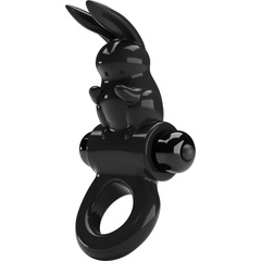  Черное эрекционное кольцо со стимулятором клитора в виде кролика Exciting ring 