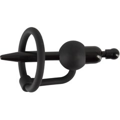  Черный силиконовый дилятор с вибрацией и кольцом PenisPlug with a Glans Ring Vibration 