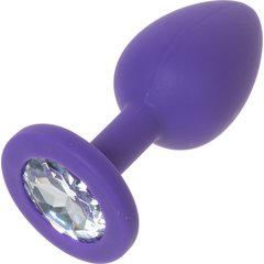  Фиолетовая силиконовая анальная пробка с прозрачным кристаллом 7,3 см 