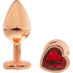  Золотистая анальная пробка OYO с красным кристаллом-сердцем 7,3 см 