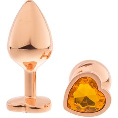  Золотистая анальная пробка OYO с желтым кристаллом-сердцем 7,3 см 