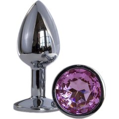  Металлическая анальная втулка с розовым кристаллом 7,2 см 