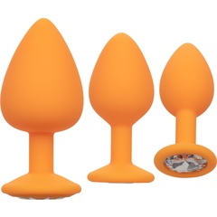  Набор из трёх оранжевых анальных пробок с кристаллом Cheeky Gems 