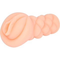  Телесный мастурбатор-вагина с вибрацией и комплектом эрекционных колец 