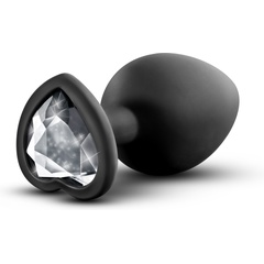  Черная анальная втулка с прозрачным кристаллом Bling Plug Medium 8,2 см 