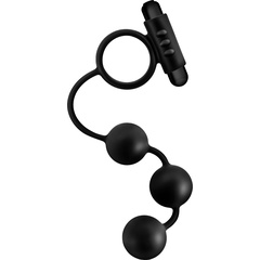  Черная анальная цепочка с эрекционным виброкольцом Silicone Anal Beads with Vibrating C-Ring 