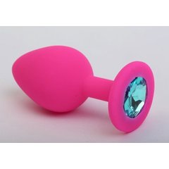  Розовая анальная пробка с голубым кристаллом 8 см 