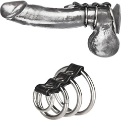 Хомут на пенис из трех металлических колец и кольца для привязи 3 RING GATES OF HELL 