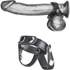  Кольцо на пенис с разделителем мошонки из искусственной кожи на клепках V-STYLE COCK RING 