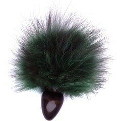  Малая чёрная анальная пробка с зелёным заячьим хвостом 