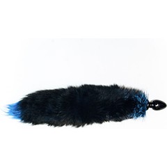 Малая чёрная анальная пробка с голубым лисьим хвостом 