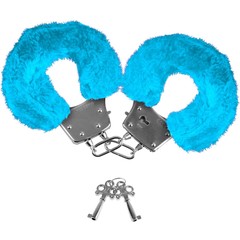  Голубые неоновые наручники с мехом 