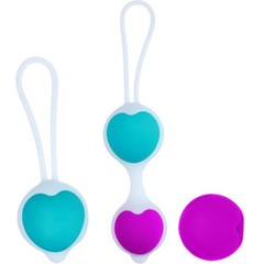  Набор из фиолетово-голубых вагинальных шариков с сердечками 