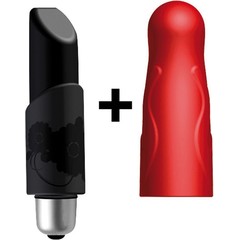  Мощная вибропуля Joystick Ladylike с двумя насадками чёрной и красной 