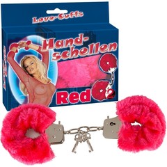  Малиновые меховые наручники Love Cuffs Red 