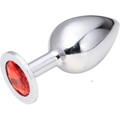  Анальная пробка BUTT PLUG Large с красным кристаллом 9,5 см 