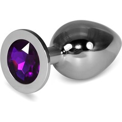  Серебристая анальная пробка с фиолетовым кристаллом 10,1 см 