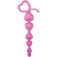  Розовая анальная цепочка с звеньями-сердечками HEARTY ANAL WAND SILICONE 18 см 