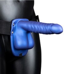  Синий страпон-фаллопротез с ребрами и мошонкой 21,9 см 