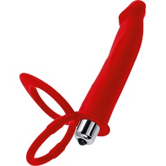  Красная насадка на пенис для двойного проникновения 19 см 