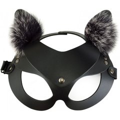  Черная кожаная маска Кошечка с мехом 
